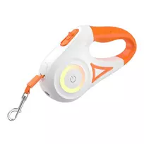 ROJECO RQYS-04 ORG automatinis šuns pavadėlis su LED šviesa, 5 m juosta, baltas ir oranžinis, šunims iki 30 kg
