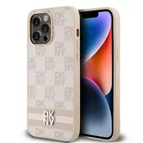 DKNY Leather Checkered Mono Pattern & Printed Stripes dėklas, skirtas iPhone 14 Pro Max - rožinis
