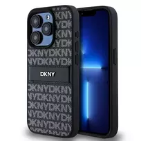 DKNY Leather Mono Stripe & Metal Logo dėklas, skirtas iPhone 15 Pro - juodas