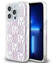 DKNY Apple iPhone 15 Pro 6,1 colio kietas dėklas Liquid Glitter Multilogo rožinis