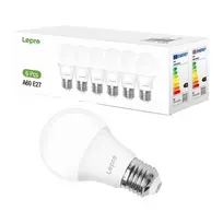 LEPRO 100090-DW-EU-6 LED lemputė, E27, A60, 8,5W (60W ekvivalentas), 806 lm, 6500K šalta balta, 180° spindulio kampas, 6 vnt. pakuotė