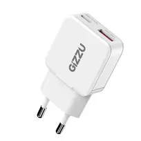 Gizzu 2 prievadų 30W GaN sieninis įkroviklis USB-C PD + USB-A QC baltas