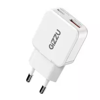 Gizzu 2-Port 20W GaN sieninis įkroviklis USB-C PD 3.0 + USB-A QC 3.0 greito įkrovimo adapteris - baltas