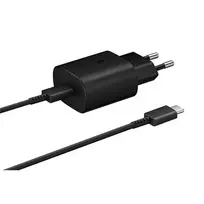 Samsung 25W kelioninis įkroviklis + USB-C/USB-C duomenų laidas juodos spalvos (OOB didmeninė pakuotė) (EP-TA800EBE + EP-DA905BBE)