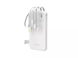 Wozinsky W11-W 10000mAh 10W Power Bank su įmontuotais kabeliais ir žibintuvėliu, baltas