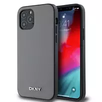 DKNY PU odos MagSafe dėklas, skirtas iPhone 12/12 Pro, su sidabriniu metalo logotipu - pilka