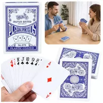 LEAN TOYS Classic Playing Cards plastikine danga mėlyna - Poker dydis, 54 kortos, atsparios purslams