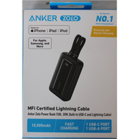 SALE OUT. | Anker Power Bank | A1680G11 | 10000 mAh | USB-C 30W, Lightning 27W | Built-In USB-C and Lightning Cables | Black | DEMO