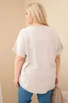 Moteriška Plus Size medvilninė palaidinė su siuvinėtomis gėlėmis, smėlio spalvos