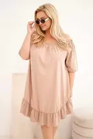 Moteriška Plus Size medvilninė suknelė su raukiniais, fango spalvos