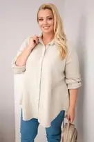 Moteriški Plus Size marškiniai iš muslino, tamsiai smėlio spalvos