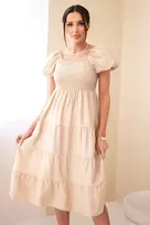 Moteriška midi suknelė su pūstomis rankovėmis, chaki