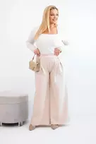 Moteriškos Plus Size plačios kelnės su klostėmis, smėlio spalvos