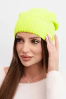 Moteriška žieminė kepurė su dvigubu atlenktu kraštu, neoninės geltonos spalvos