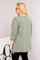 Moteriška Plus Size chaki palaidinė su asimetriniu apačios kraštu ir iškirpimais