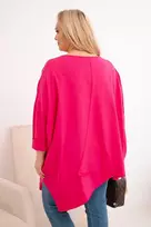 Moteriška Plus Size palaidinė su asimetriniu apačios kraštu ir V formos iškirpte, fuksijos spalvos