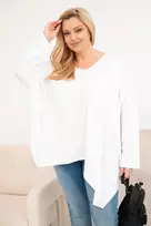 Moteriška Plus Size palaidinė su V formos iškirpte ir asimetriniu apačios kraštu, balta