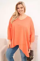Moteriška Plus Size palaidinė su asimetriniu apačios kraštu ir V formos iškirpte, abrikosų spalvos