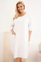 Moteriška Plus Size viskozės suknelė su kišenėmis ir trumpomis rankovėmis, balta