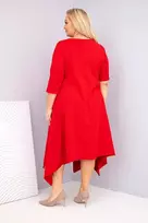 Moteriška Plus Size suknelė su asimetrišku kraštu, raudonos spalvos