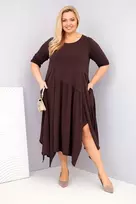 Moteriška Plus Size suknelė su asimetrišku apačios kraštu, ruda