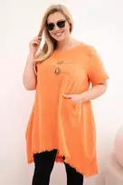 Moteriška Plus Size medvilninė suknelė su asimetriniu kraštu ir kišene, oranžinės spalvos