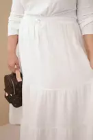 Moteriškas Plus Size medvilninis muslino sijonas su raukiniais ir tampriu juosmeniu, baltas