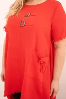 Moteriška Plus Size medvilninė suknelė su asimetrišku ilgesniu nugaros kraštu, raudonos spalvos