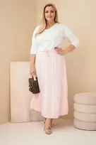 Moteriškas Plus Size medvilninis muslino sijonas su raukiniais ir elastiniu juosmeniu, šviesiai rožinis