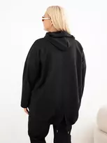 Moteriškas Plus Size džemperis su gobtuvu ir kengūros kišene, juodas