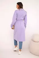 Moteriškas paltas su diržu ir apykakle, šviesiai violetinis