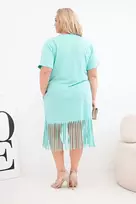 Moteriška Plus Size medvilninė suknelė su kutais, mėtų spalvos