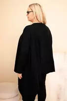 Moteriška Plus Size juoda medvilninė tunika su asimetriniu apačios kraštu