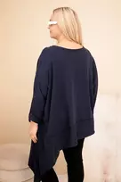Moteriška Plus Size tunika su asimetriniu apačios kraštu, tamsiai mėlyna