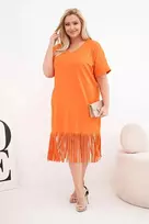Moteriška Plus Size medvilninė suknelė su V formos iškirpte ir kutais, oranžinė