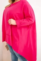 Moteriška Plus Size tunika su asimetriniu apačios kraštu, fuksijos spalvos
