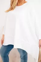 Moteriška Plus Size medvilninė tunika su asimetriniu apačios kirpimu, balta