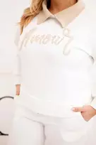 Moteriškas Plus Size komplektas su plačiomis kelnėmis ir apykakle, baltos spalvos