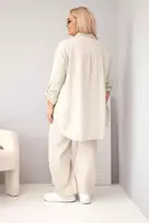 Moteriškas Plus Size muslino komplektas su marškiniais ir plačiomis kelnėmis, smėlio spalvos