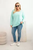 Moteriška Plus Size palaidinė su laivelio formos iškirpte, mėtų spalvos