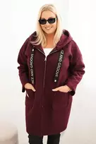 Moteriškas Plus Size paltas su gobtuvu ir kišenėmis, slyvų spalvos