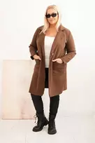 Moteriškas Plus Size paltas su apykakle ir didelėmis kišenėmis, rudos spalvos