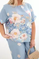 Moteriškas Plus Size komplektas su gėlėmis, mėlynos spalvos