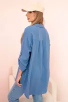 Moteriška oversized muslino palaidinė, tamsiai džinsinės spalvos