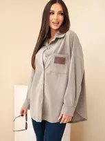 Moteriški oversize corduroy marškiniai su kišenėmis, fango žalios spalvos