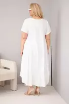 Moteriška Plus Size balta suknelė iš viskozės su trumpomis rankovėmis ir raukiniu