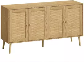 Komoda su 4 durelėmis ir 2 reguliuojamomis lentynomis, natūralaus medžio spalvos, 140 x 40 x 75 cm