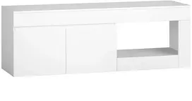 TV staliukas su 2 durelėmis ir atvira lentyna, baltas, 140 × 40 × 48 cm