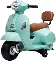 Elektrinis vaikiškas motociklas Mini Vespa GTS dizaino, su atraminiais ratukais, žalias, 66,5 × 38 × 52 cm