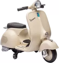 Vaikiškas elektrinis motociklas, VESPA licencijuotas, su nuimamais atraminiais ratukais, baltas, 81 × 37 × 63 cm
